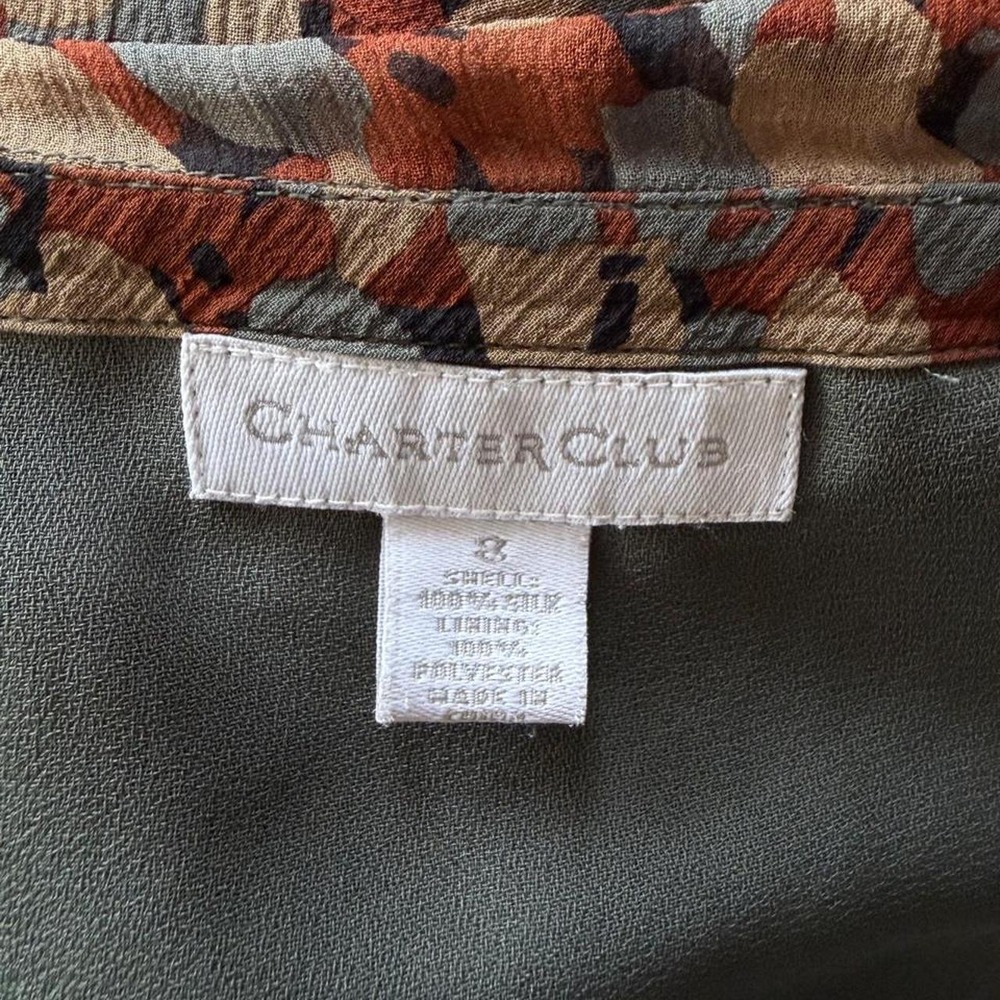 Charter Club Brown Floral 100% Silk Boho Midi Skirt Ruffle Hem Size 8 - Picture 3 of 4